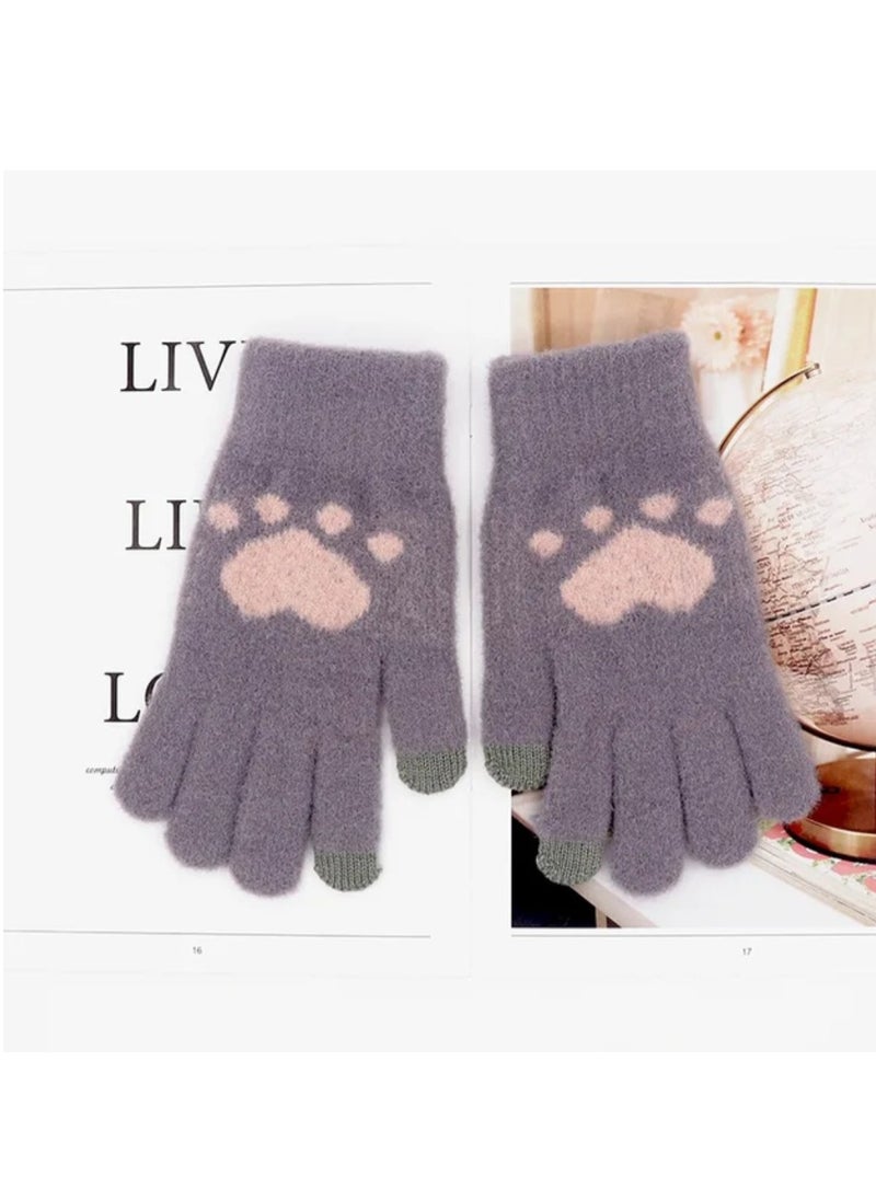 Generic - Women girly heart mobile screen touch fingers winter wool gloves - Image 1