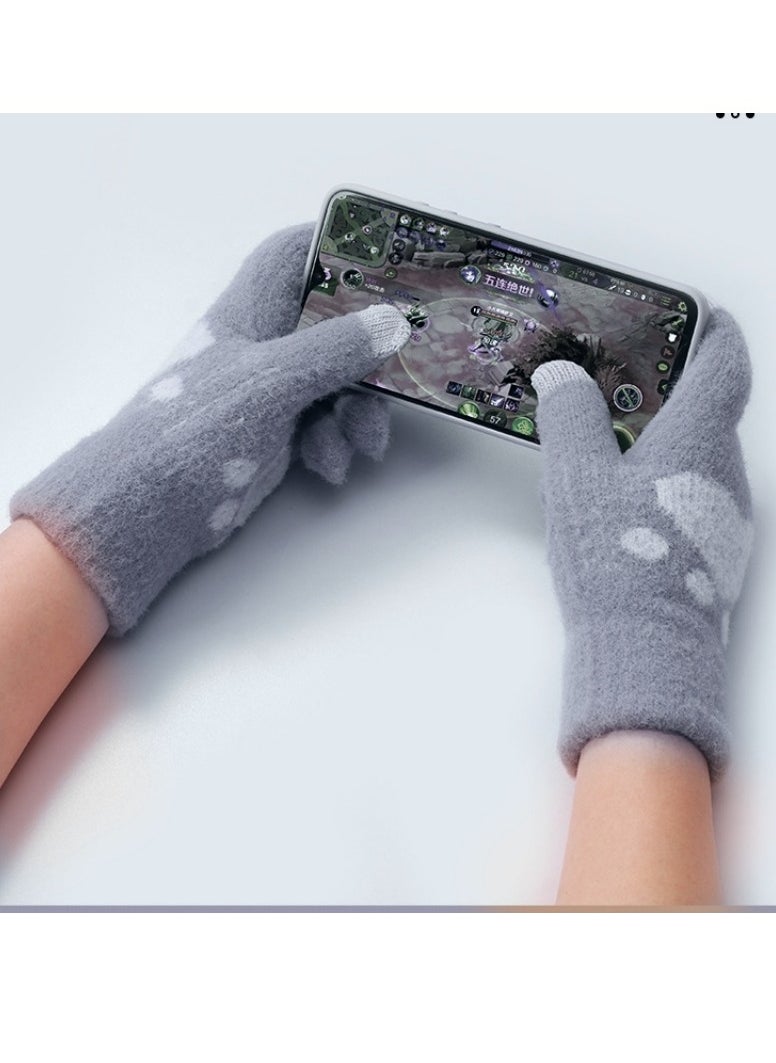 Generic - Women girly heart mobile screen touch fingers winter wool gloves - Image 1