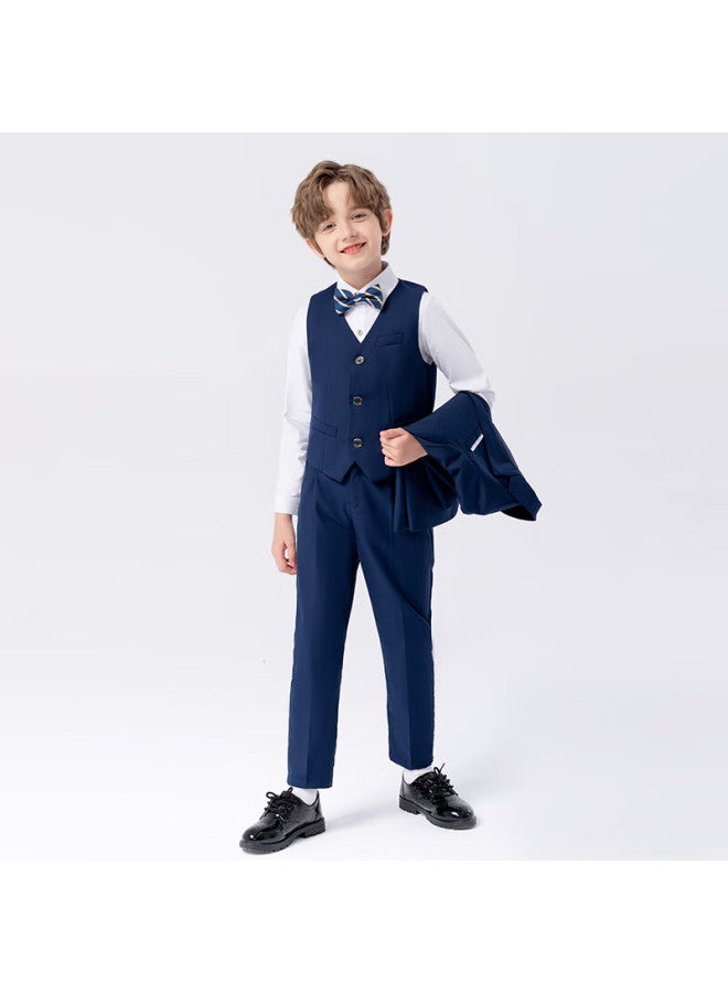 Luobobeibei Children's Suit Autumn Winter Boys Blazer New Year Outfit Formal Set Piano Performance Navy Blue Five-piece Set Size 170 - Image 5