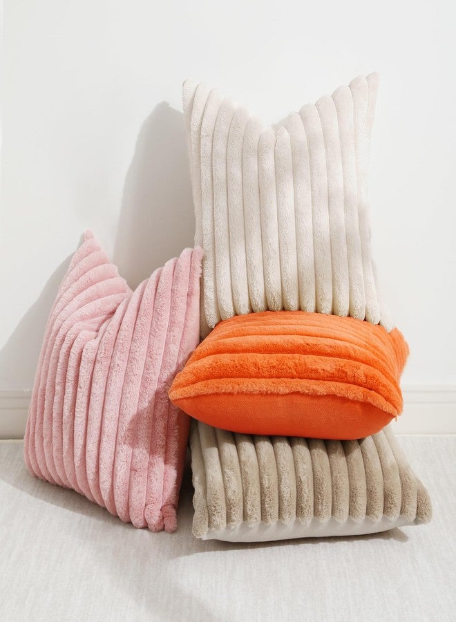 decorUhome Faux Fur Spring Throw Pillow Covers 12x20 Set of 2, Decorative Soft Plush Striped Lumbar Neutral Couch Pillow Covers with Velvet Back for Sofa, Bed, Living Room Home, Beige - Image 5