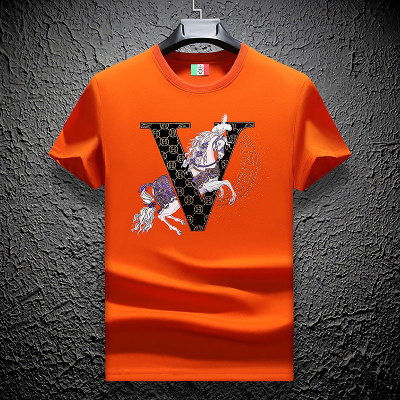 Men'S Short-Sleeved Drilling Light Luxury T-Shirt Fashionable Brand Tens Cotton Full Diamond Handsome Half-Sleeved Shirt - Image 1
