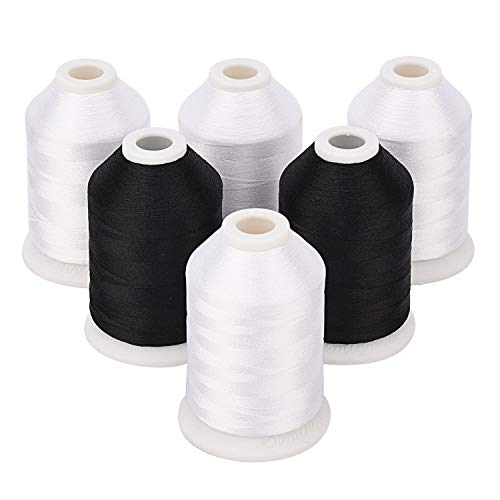 Simthread 4 White 2 Black 60WT Sewing Bobbin Fill Machine Embroidery Thread - 1500 Meters Spool Each… - Image 1
