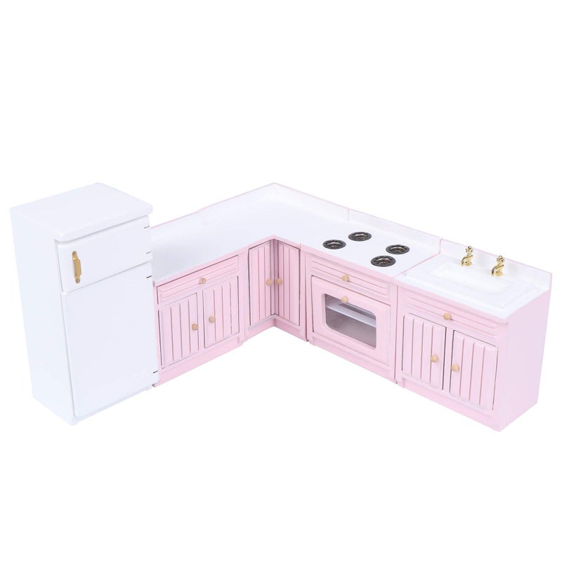 Haomian Haomian Dollhouse Kitchen Furniture Kit 112 Dollhouse Miniature Wooden Kitchen Cabinet Fridge Set Dining Room Furniture for 112 Doll House Miniatures Scenes Accessories
