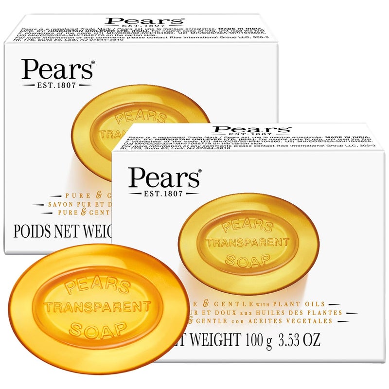 Pears Soap, Pure & Gentle with Natural Oils, 2-Pack â€“ Transparent Amber Glycerin Soap for Pampered, Glowing Skin, 3.53 Oz Ea - Image 1