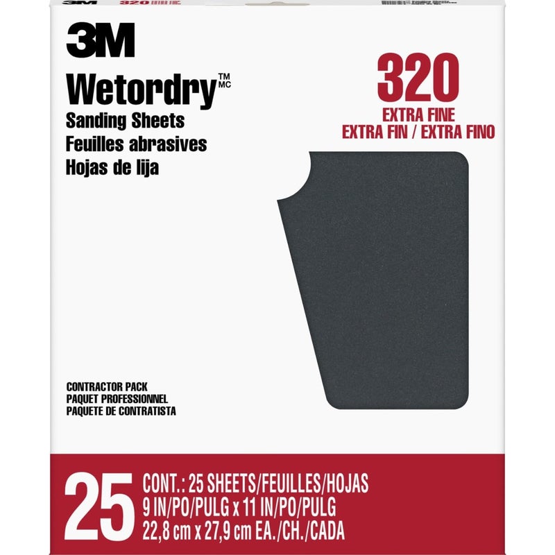3M Wetodry Sandpaper, 25 Sheets, 320 Grit Sanding Paper, 9-in x 11-in, For Final or Between Coats Sanding, Sandpaper For a Premiere Finish on Lacquers, Primers, Sealers, Plastics and Paints (99421NA) - Image 5