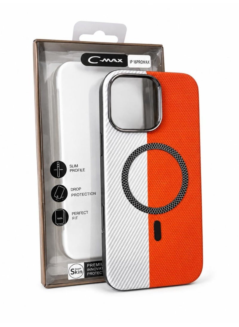 Cmax Luxury MagSafe Case with Metal Camera Protection for iPhone 16 Pro Max – orange - Image 1