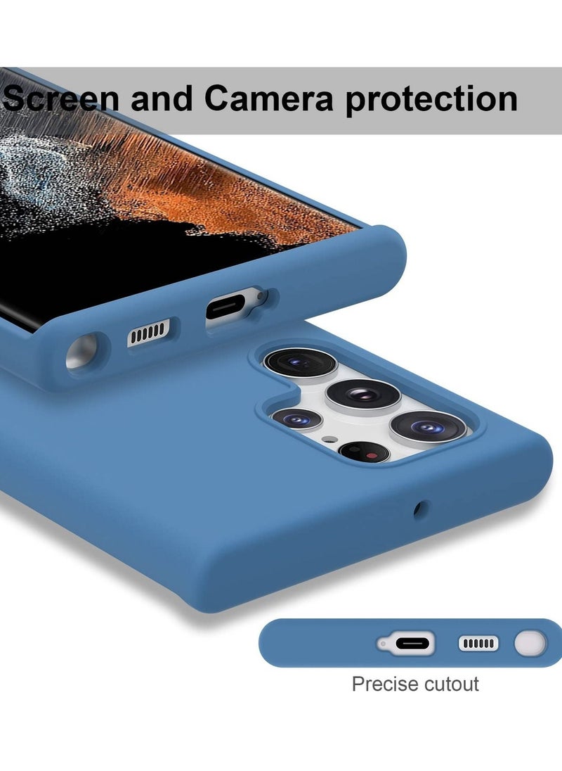 YoYoTech Liquid Silicon Case Shock-Proof Soft Gel Rubber Matte Finish Cover designed for Samsung Galaxy S22 ULTRA 6.80’ (2022)- Blue  - Image 4