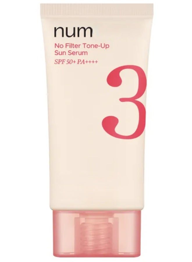 Num No Filter Tone-Up Sun Serum SPF50+ PA+++ 50ml | No.3 Glow | Hydrating Sunscreen with Centella & Hyaluronic Acid - Image 1
