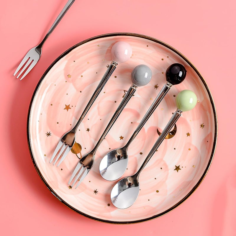6Pcs Black Ceramic Handle Mini Stainless Steel Dessert Forks For Cake Coffee Ice Cream - Image 4