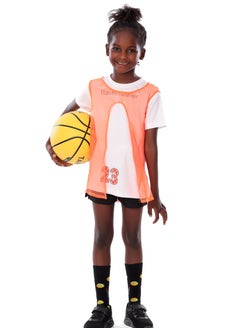 Girls' Orange Basketball T-Shirt – Comfortable, Short-Sleeve Double-Layer Design