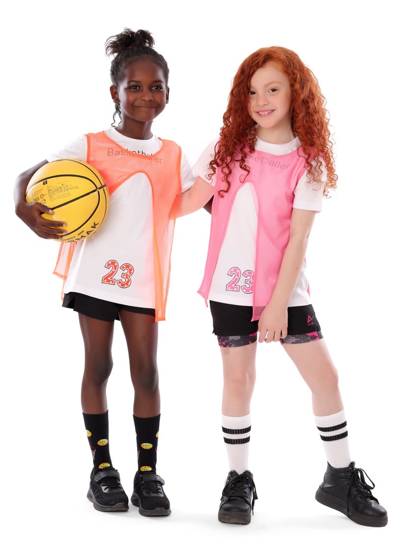 ANJA - Girls' Orange Basketball T-Shirt – Comfortable, Short-Sleeve Double-Layer Design - Image 1