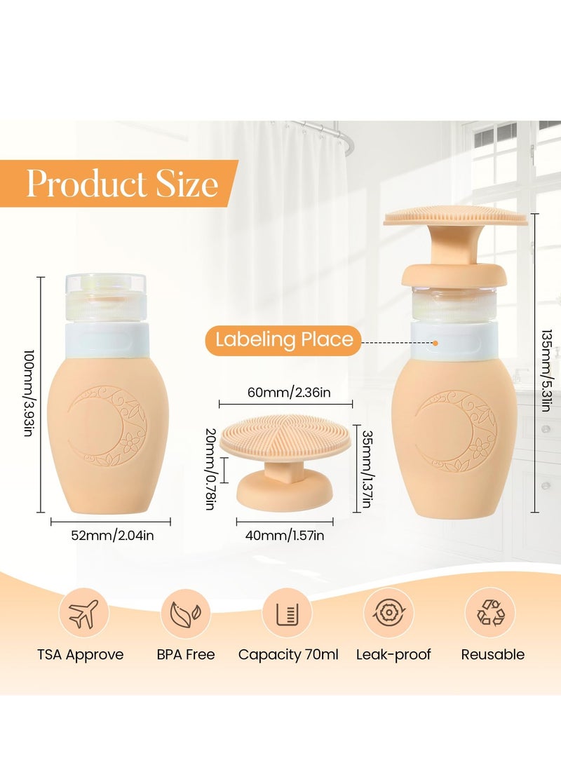 Travel Toiletry Bottles with Silicone Facial Exfoliator Cleansing Brush, 70ml TSA Approved Leak-Proof Squeeze Bottles for Deep Skin Cleaning (Light Orange) - Image 3