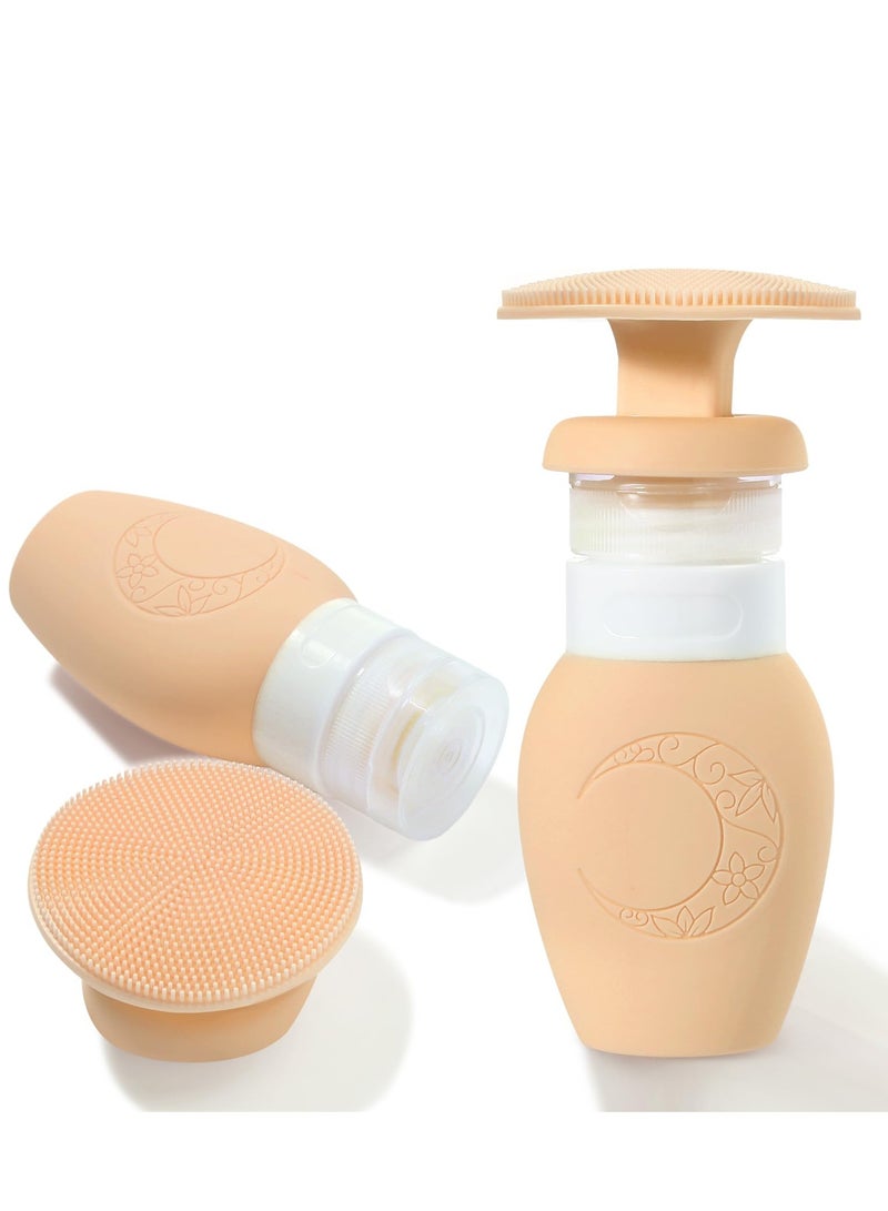 Travel Toiletry Bottles with Silicone Facial Exfoliator Cleansing Brush, 70ml TSA Approved Leak-Proof Squeeze Bottles for Deep Skin Cleaning (Light Orange) - Image 1