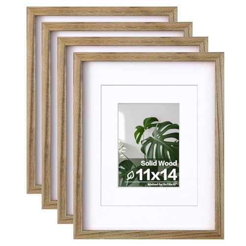 Egofine 11x14 Picture Frames with Plexiglass, Display Pictures 5x7/8x10 with Mat or 11x14 Without Mat Set of 4 for Tabletop and Wall Mounting, Carbonized Brown - Image 1