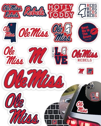PartyKandy Ole Miss Stickers for Gift Car Water Bottle Laptop and Phone for Mississippi Football Fans and University Graduates Ole Miss Rebels - Image 1