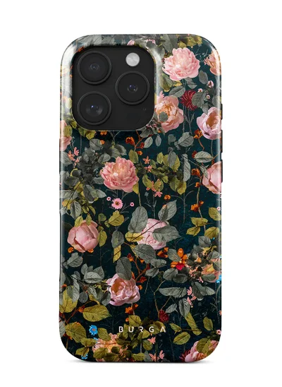 BURGA Premium Case Compatible with iPhone 16 Pro - Hybrid Dual-Layer Hard Shell + Silicone Protection - Bloomy Garden Jade Stone Design with Gold Glitter Marble - Scratch-Resistant Shockproof Cover -Bloomy Garden