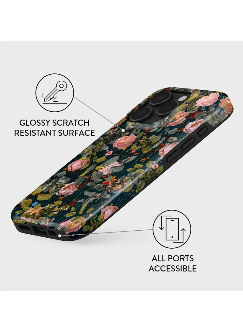BURGA Premium Case Compatible with iPhone 16 Pro - Hybrid Dual-Layer Hard Shell + Silicone Protection - Bloomy Garden Jade Stone Design with Gold Glitter Marble - Scratch-Resistant Shockproof Cover -Bloomy Garden