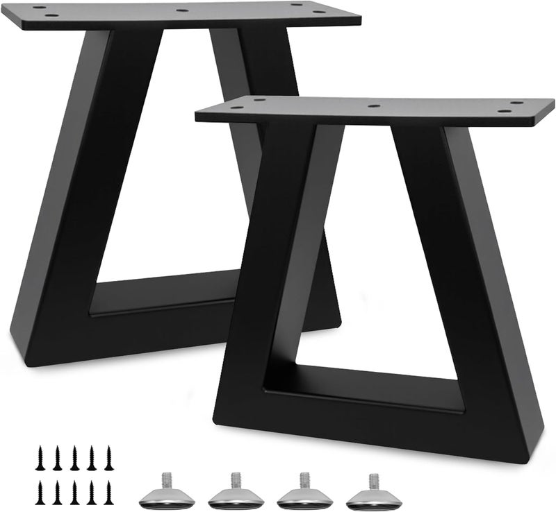 YCFHFC 8 Inch Trapezoid Metal Table Legs Heavy Duty Steel Furniture Legs for DIY Sofa, Couch, Bench,Stool,Coffee Table, End/Side Table,Cabinet Feets (Set of 2, Black) - Image 1