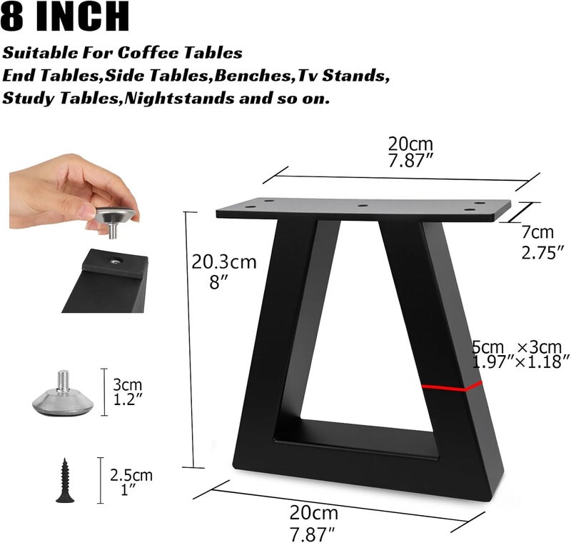 YCFHFC 8 Inch Trapezoid Metal Table Legs Heavy Duty Steel Furniture Legs for DIY Sofa, Couch, Bench,Stool,Coffee Table, End/Side Table,Cabinet Feets (Set of 2, Black) - Image 3
