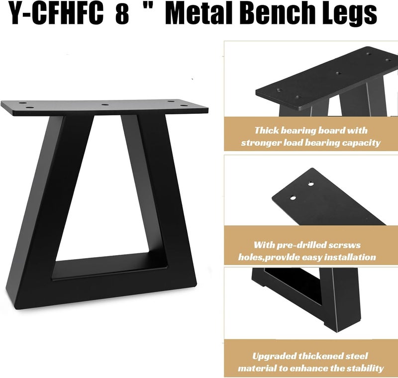 YCFHFC 8 Inch Trapezoid Metal Table Legs Heavy Duty Steel Furniture Legs for DIY Sofa, Couch, Bench,Stool,Coffee Table, End/Side Table,Cabinet Feets (Set of 2, Black) - Image 4