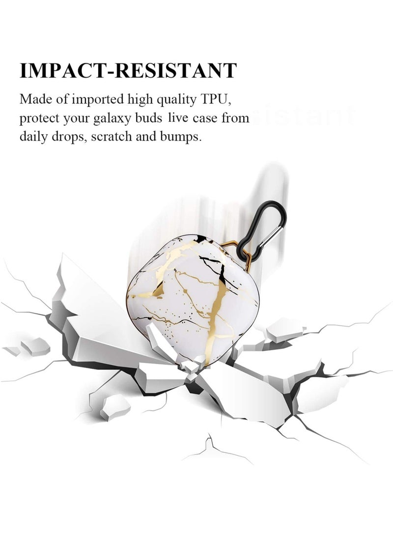 KASTWAVE Wireless Bluetooth Headphone Case for Samsung Galaxy Buds 2/ Pro/ Live TPU Drop Resistant Headphone Case with Keychain Platinum Marble Color - Image 3