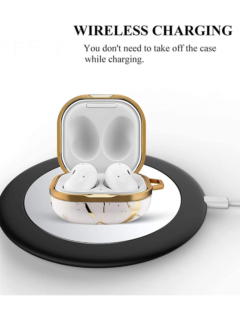 KASTWAVE Wireless Bluetooth Headphone Case for Samsung Galaxy Buds 2/ Pro/ Live TPU Drop Resistant Headphone Case with Keychain Platinum Marble Color - Image 5