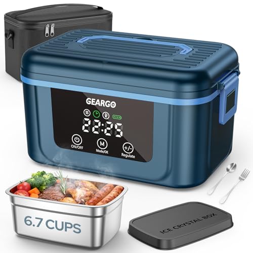 GEARGO 𝟐𝟎𝟐𝟔 𝐔𝐩𝐠𝐫𝐚𝐝𝐞𝐝 Cordless Electric Lunch Box, 1.6L & 24000mAh Rechargeable Heated Lunch Box with Ice Crystal Box, 24 Hours Scheduled Self Heating Lunchbox For Work Men Women(Blue) - Image 1