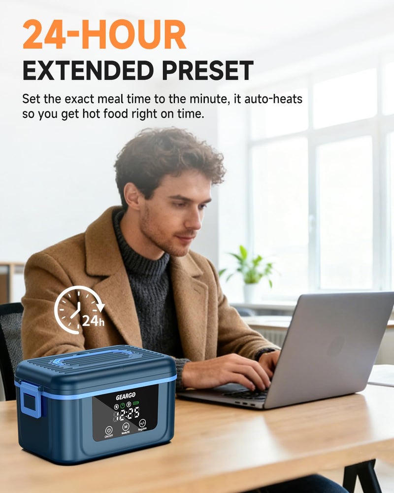 GEARGO 𝟐𝟎𝟐𝟔 𝐔𝐩𝐠𝐫𝐚𝐝𝐞𝐝 Cordless Electric Lunch Box, 1.6L & 24000mAh Rechargeable Heated Lunch Box with Ice Crystal Box, 24 Hours Scheduled Self Heating Lunchbox For Work Men Women(Blue) - Image 4