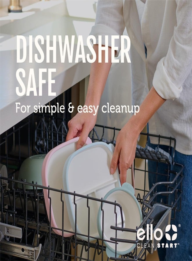 إلو مجموعة أطباق إيلو كلين ستارت للأطفال الصغار (عبوتان) | أطباق سيراميك خالية من مادة BPA مع غلاف سيليكون للأطفال الرضع والأطفال الصغار | آمنة للاستخدام في الميكروويف وغسالة الصحون، خالية من البلاستيك، مناسبة لكرسي الطعام المرتفع | لون قطرة الندى/اليشم الرمادي - Image 5