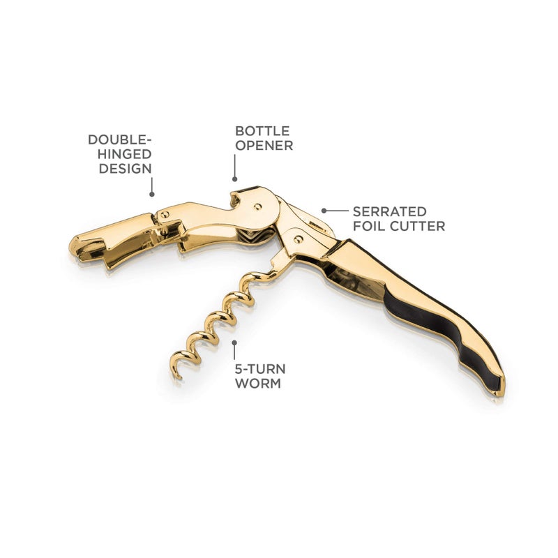 Viski Viski 24k Gold Plated Signature Double Hinged Corkscrew Wine Bottle Opener and Foil Cutter, Waiter’s Corkscrew Wine Key, 4.75"  - Image 2