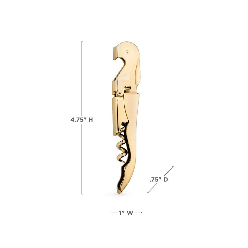 Viski Viski 24k Gold Plated Signature Double Hinged Corkscrew Wine Bottle Opener and Foil Cutter, Waiter’s Corkscrew Wine Key, 4.75"  - Image 3