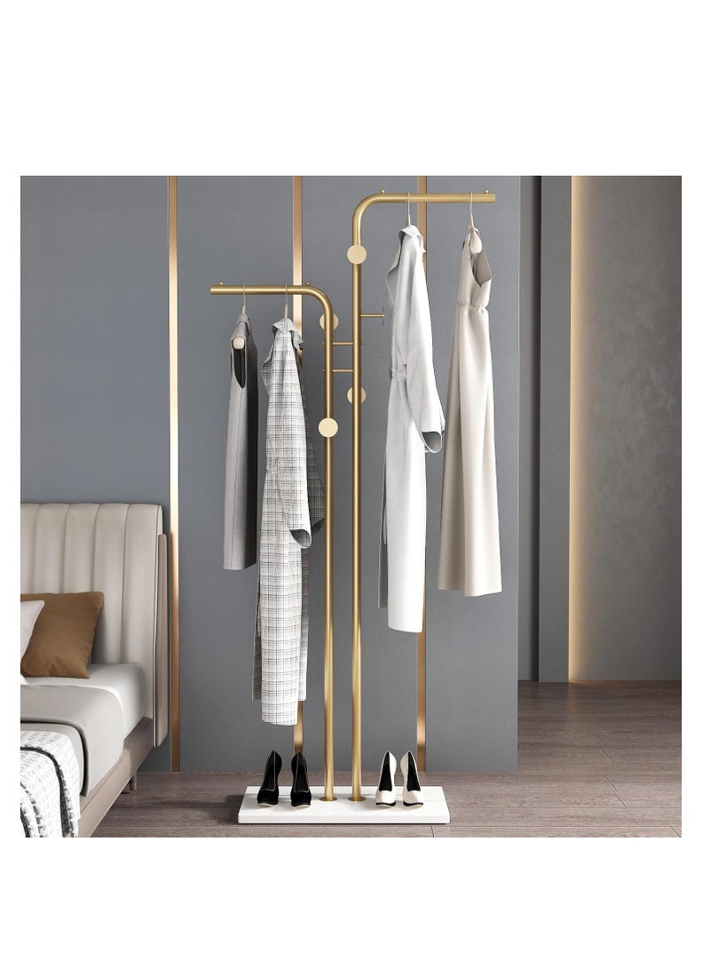 Y&D Double-pole Metal Coat Rack, Gold Coat Rack Freestanding with 5 Hooks and Marble Base, Gold Clothing Rack, Modern Coat Hanger Stand for Entryway, Living Room, Bedroom - Image 3