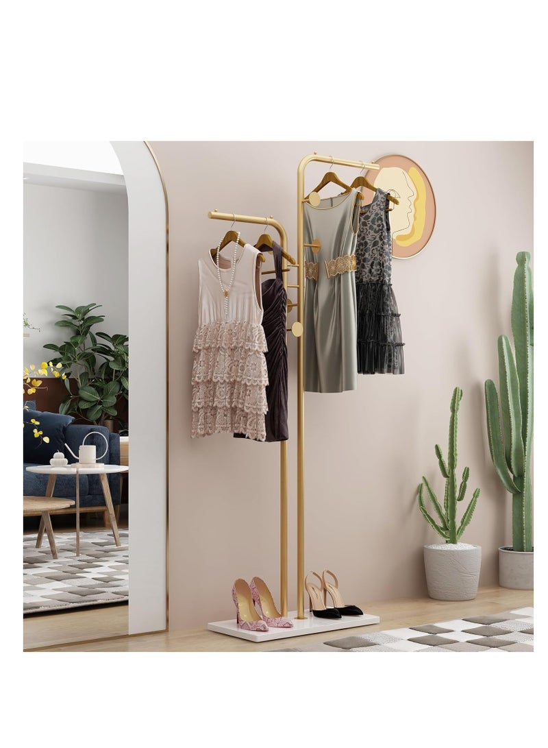 Y&D Double-pole Metal Coat Rack, Gold Coat Rack Freestanding with 5 Hooks and Marble Base, Gold Clothing Rack, Modern Coat Hanger Stand for Entryway, Living Room, Bedroom - Image 4