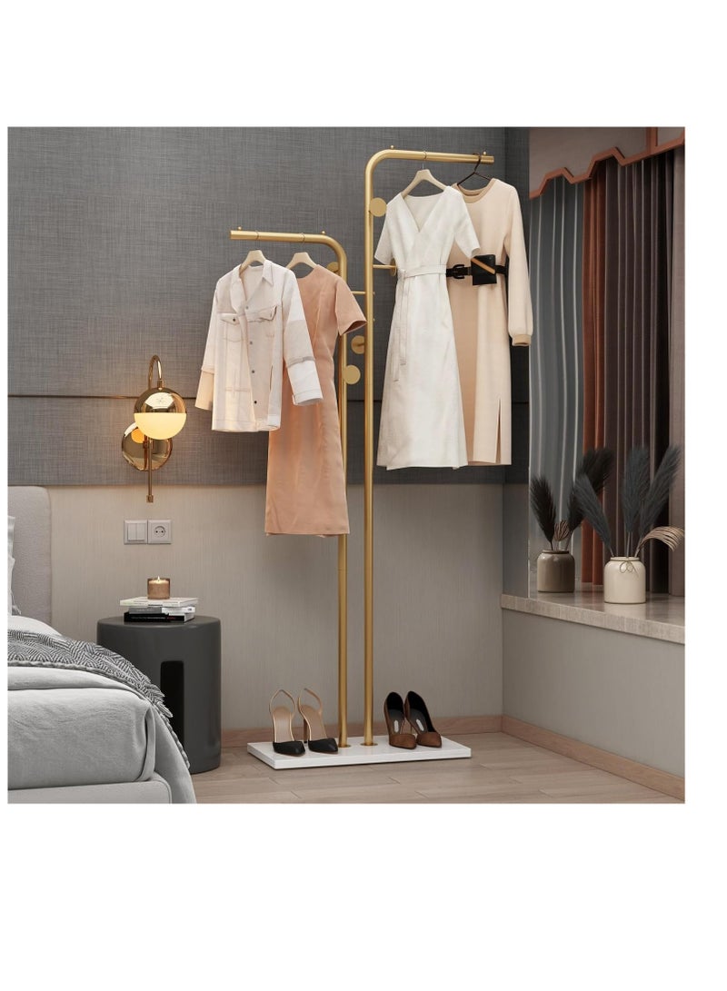 Y&D Double-pole Metal Coat Rack, Gold Coat Rack Freestanding with 5 Hooks and Marble Base, Gold Clothing Rack, Modern Coat Hanger Stand for Entryway, Living Room, Bedroom - Image 5