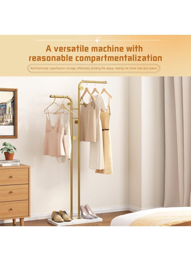 Y&D Double-pole Metal Coat Rack, Gold Coat Rack Freestanding with 5 Hooks and Marble Base, Gold Clothing Rack, Modern Coat Hanger Stand for Entryway, Living Room, Bedroom - Image 5