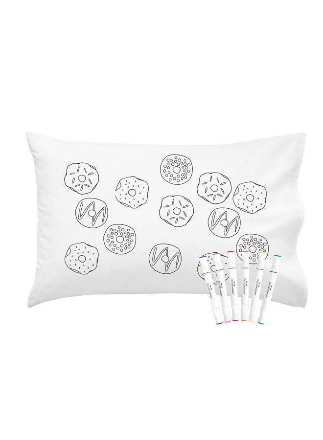 Oh Oh, Susannah Donut Coloring Pillowcase Kit (1 Pillow Cover 20 by 30 Inches) with Permanent Fabric Markers Included Kindergarten Color Your Own Pillow Cover Doodle Pillowcase  - Image 1