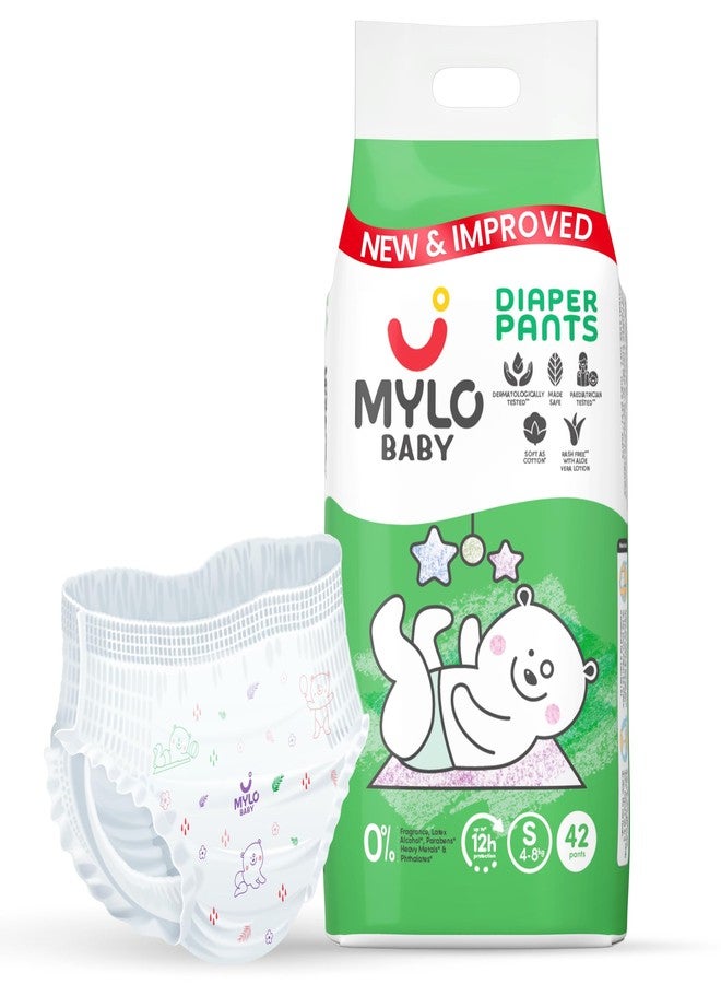 Mylo Baby Diaper Pants Small (S) Size 4-8 kgs (42 count) Leak Proof | Lightweight | Rash Free | Upto12 Hours Protection | ADL Technology | with Aloe Vera Lotion - Image 1