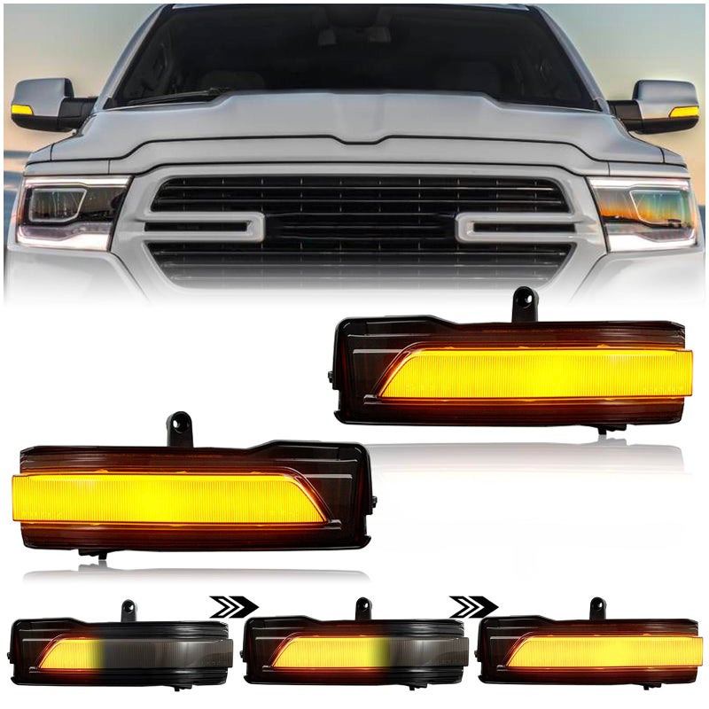 KEEGTBOX Smoke Dynamic Sequential LED Side Marker Rear Mirror Lights Compatible with Dodge Ram 1500 Truck Big Horn Rebel Laramie Longhorn Limited TRX 20192024 Towing Mirror Turn Signal Indicator Lamp