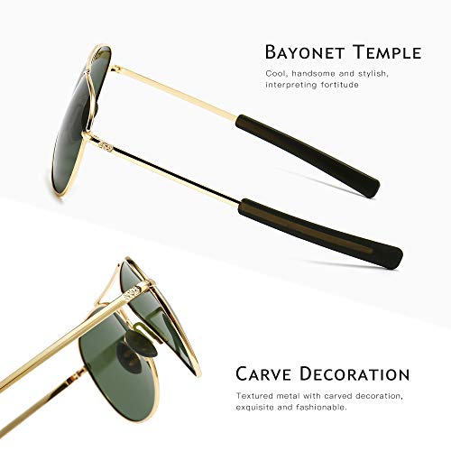 SUNGAIT Aviator Sunglasses for Men Polarized Military Style 100% UV400 Protection Pilot Bayonet Temples (Gold Frame/Green Lens, 58) SGT288JML - Image 5