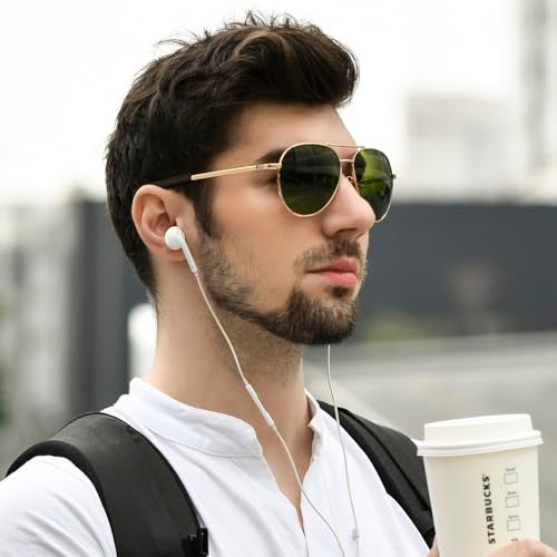 SUNGAIT Aviator Sunglasses for Men Polarized Military Style 100% UV400 Protection Pilot Bayonet Temples (Gold Frame/Green Lens, 58) SGT288JML - Image 2