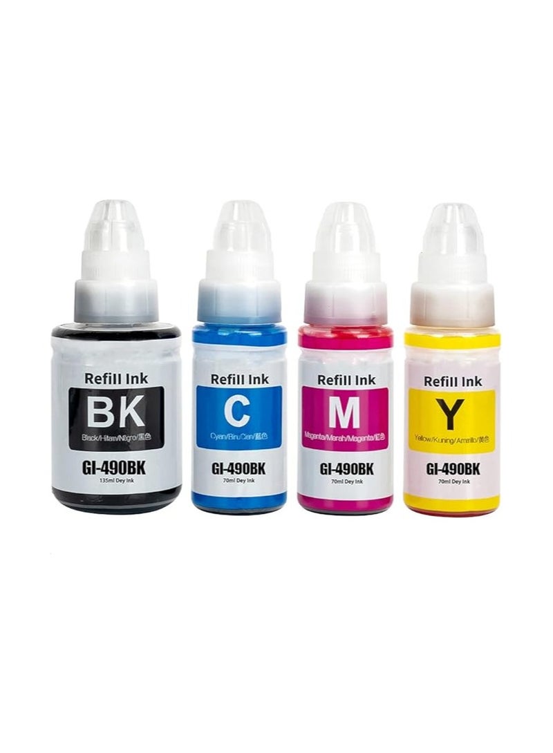Ink GI-490 Compatible with Printer for PIXMA G3400, G2400, G3340 G1400, G4400, G4410, G3410, G2410, G1410, G3411, G2411, G1411, G4411(4-Pack Black Cyan Magenta Yellow)  - Image 1