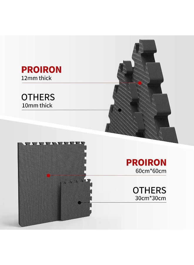 PROIRON حصيرة تمارين برو إيرون السميكة المتشابكة 2 سم لحماية الأرضيات 6 قطع / 24 قدم مربع حصائر EVA الكبيرة لصالة الألعاب الرياضية 60x60 سم (24" × 24") - Image 2