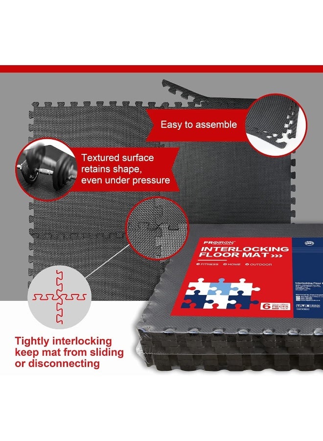 PROIRON حصيرة تمارين برو إيرون السميكة المتشابكة 2 سم لحماية الأرضيات 6 قطع / 24 قدم مربع حصائر EVA الكبيرة لصالة الألعاب الرياضية 60x60 سم (24" × 24") - Image 4
