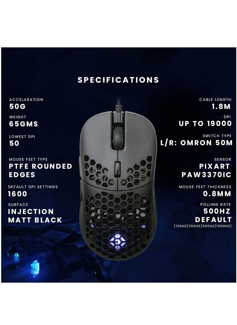 Cosmic Byte - Kilonova 3370IC PRO X-Light Wired Gaming Mouse, 65 Grams, Pixart 3370 Sensor, DIY Hot-swappable Switches, 0.8MM PTFE feet, Adjustable Debounce Rate, Adjustable LOD,Software - Image 1
