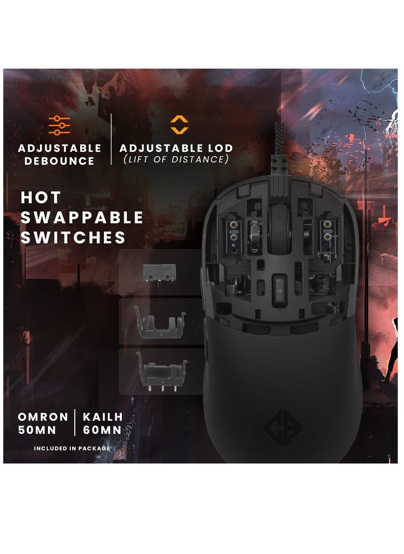 Cosmic Byte - Kilonova 3370IC PRO X-Light Wired Gaming Mouse, 65 Grams, Pixart 3370 Sensor, DIY Hot-swappable Switches, 0.8MM PTFE feet, Adjustable Debounce Rate, Adjustable LOD,Software - Image 1