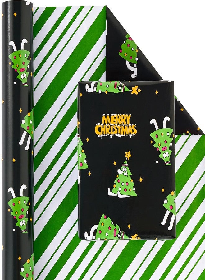 EWES Funny Christmas Wrapping Paper 4 Rolls Set,Black Pink Thick Unique Fun Kids Heavy Duty Premium Jumbo Gift Wrap Sheets,Cute Cartoon with Santa Claus,Reversible,Total 55.54sq.ft - Image 4