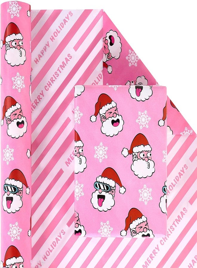 EWES Funny Christmas Wrapping Paper 4 Rolls Set,Black Pink Thick Unique Fun Kids Heavy Duty Premium Jumbo Gift Wrap Sheets,Cute Cartoon with Santa Claus,Reversible,Total 55.54sq.ft - Image 5
