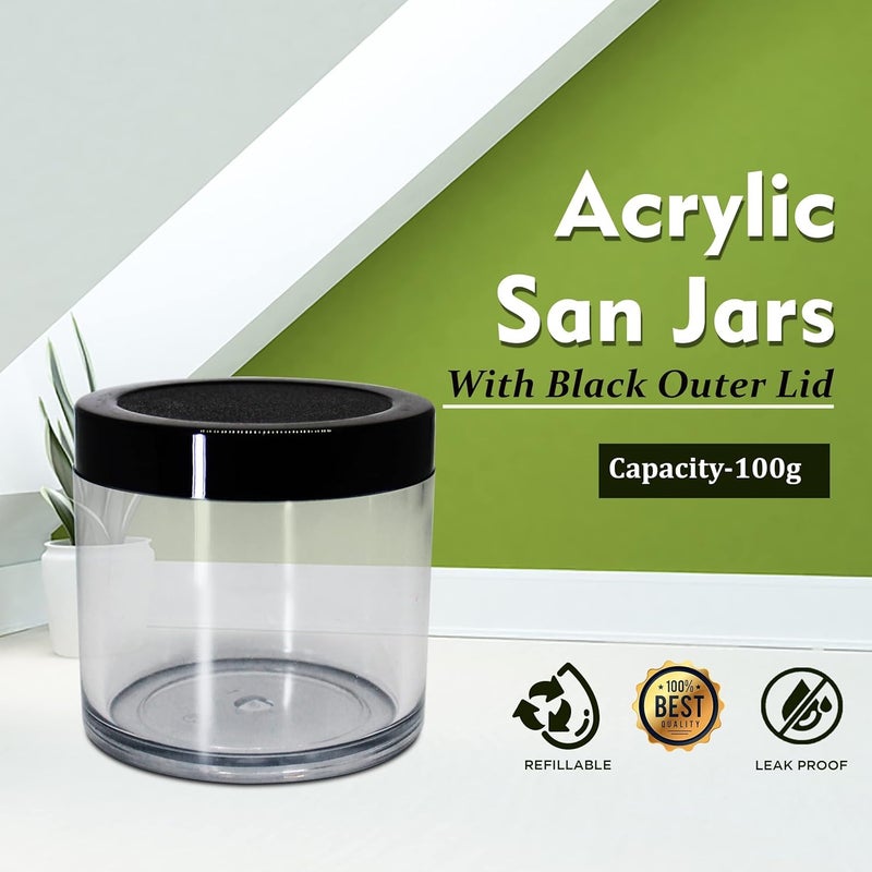 BHIndustry BHIndustry Acrylic Container Jars with Black Outer Lid 100 g Clear Pack of 12  - Image 4