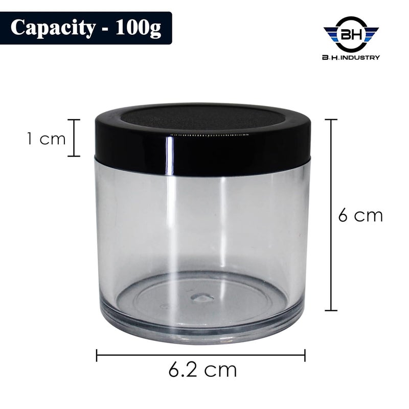 BHIndustry BHIndustry Acrylic Container Jars with Black Outer Lid 100 g Clear Pack of 12  - Image 2
