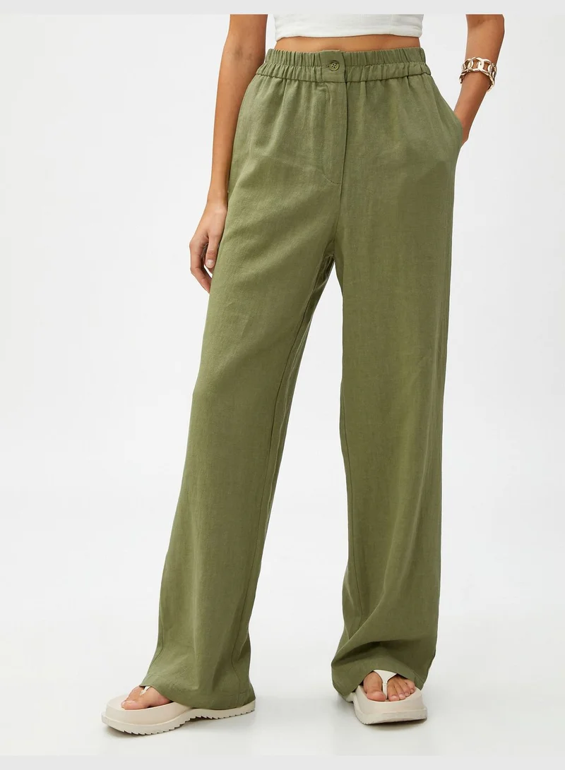 KOTON Straight Trousers Pocket Linen Blended